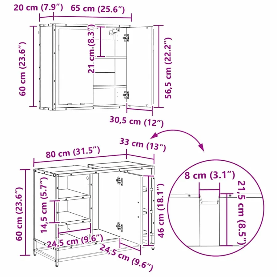 Ensemble de mobilier de salle de bain 4 pcs Chêne noir - 20
