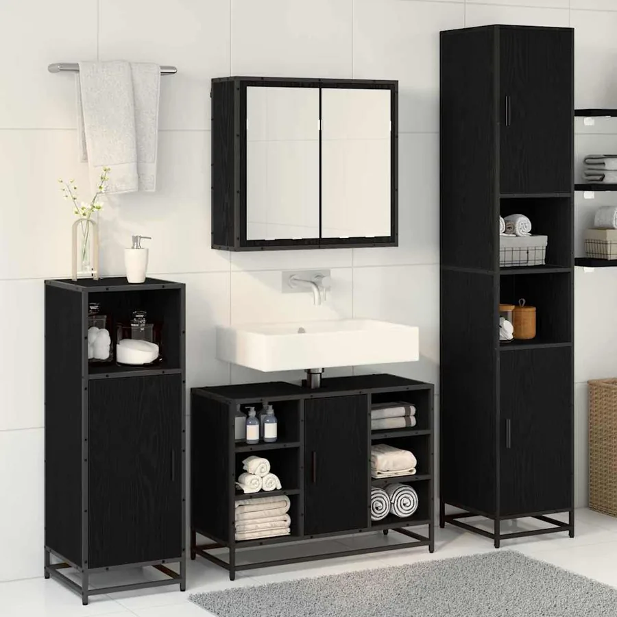 Ensemble de mobilier de salle de bain 4 pcs Chêne noir - 4