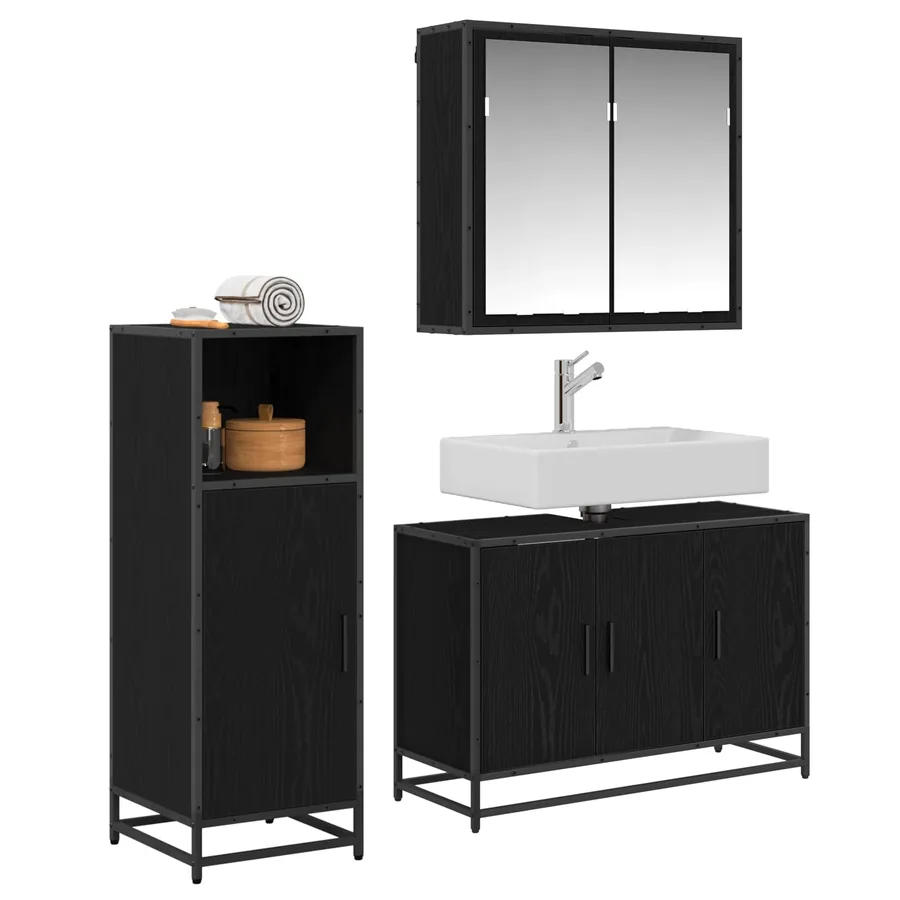 Ensemble de mobilier de salle de bain 3 pcs Chêne noir - 2