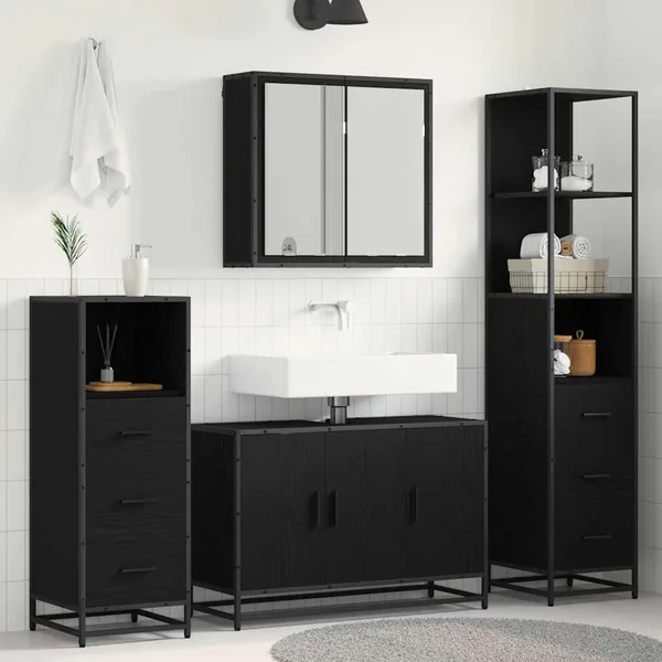 Ensemble de mobilier de salle de bain 3 pcs Chêne noir