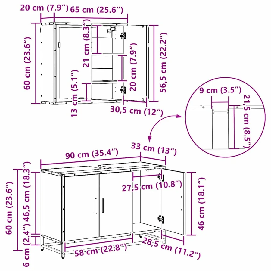 Ensemble de mobilier de salle de bain 3 pcs Chêne noir - 15