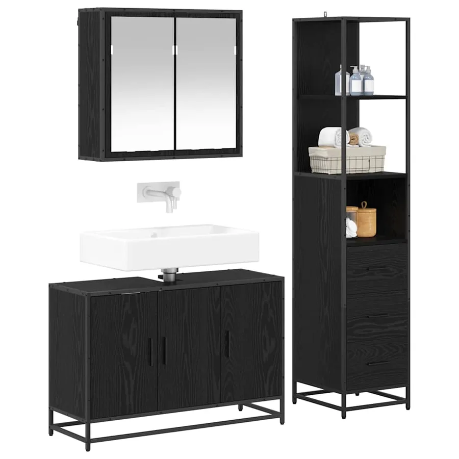 Ensemble de mobilier de salle de bain 3 pcs Chêne noir - 3