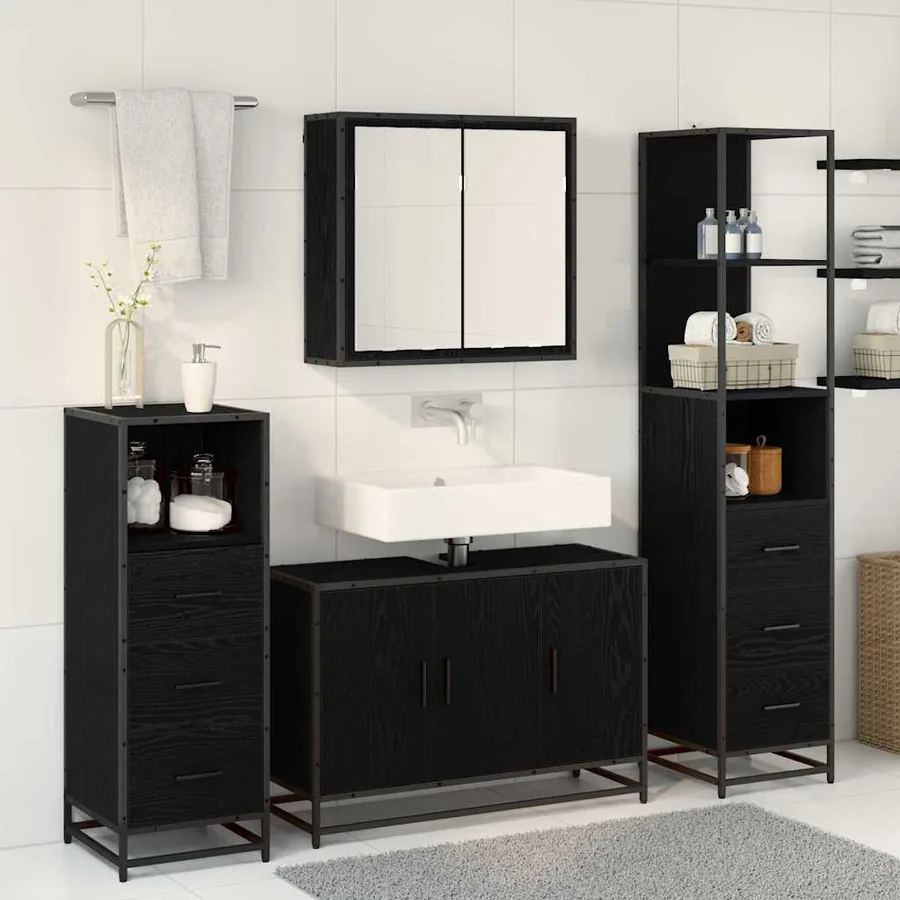 Ensemble de mobilier de salle de bain 3 pcs Chêne noir - 4