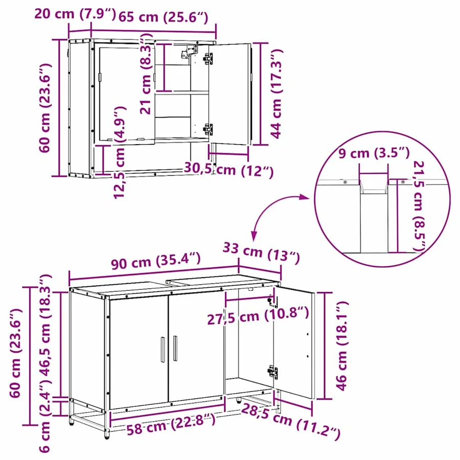 Ensemble de mobilier de salle de bain 3 pc Chêne artisanal - 16