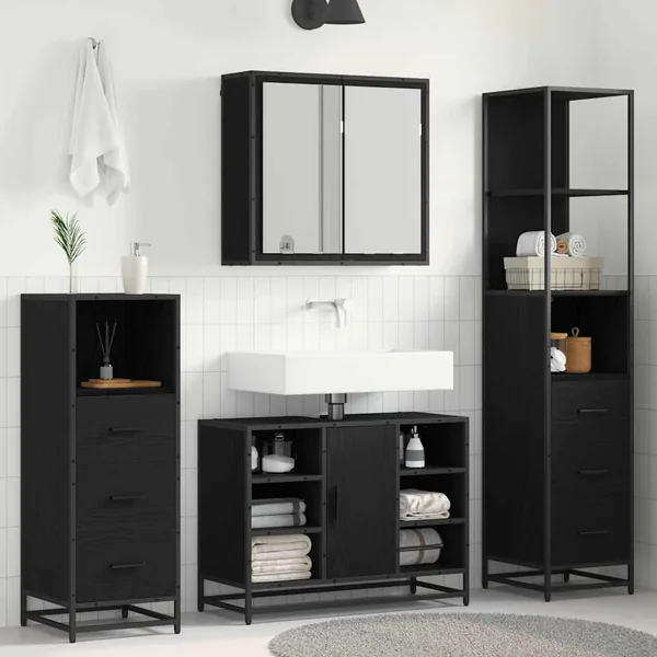 Ensemble de mobilier de salle de bain 3 pcs Chêne noir