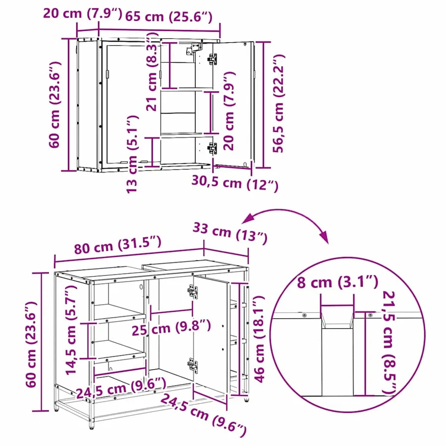 Ensemble de mobilier de salle de bain 3 pcs Chêne noir - 15