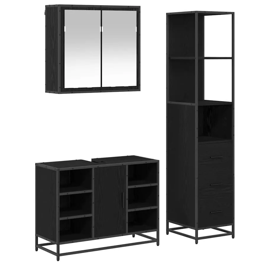 Ensemble de mobilier de salle de bain 3 pcs Chêne noir - 2