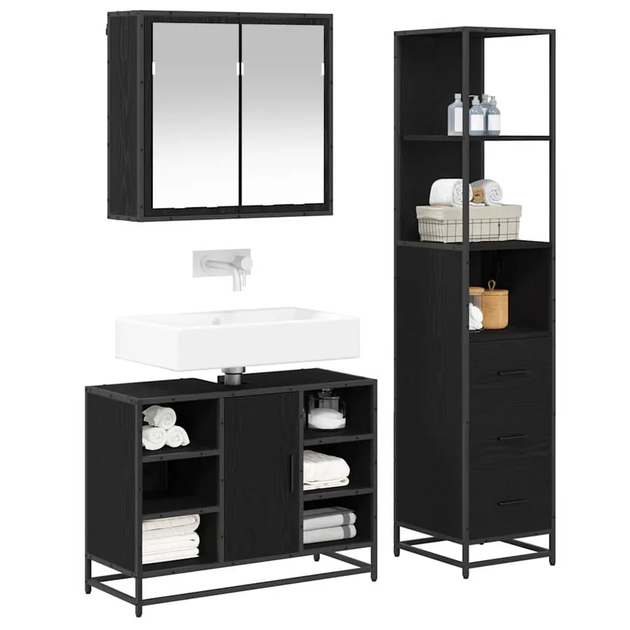 Ensemble de mobilier de salle de bain 3 pcs Chêne noir - 3