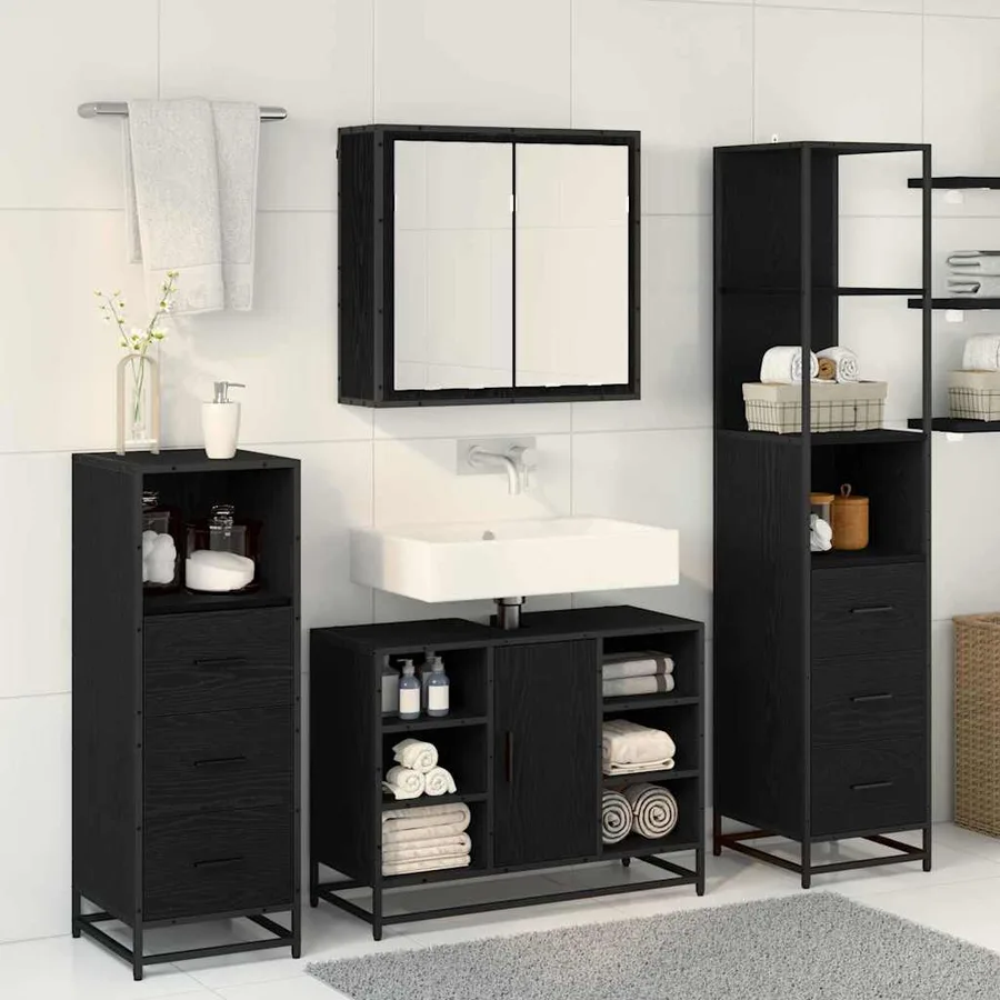 Ensemble de mobilier de salle de bain 3 pcs Chêne noir - 4