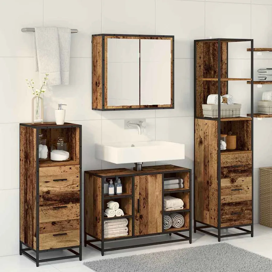 Ensemble de mobilier de salle de bain 3 pcs Bois Ancien - 4