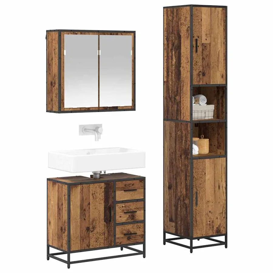 Ensemble de mobilier de salle de bain 3 pcs Bois Ancien - 3