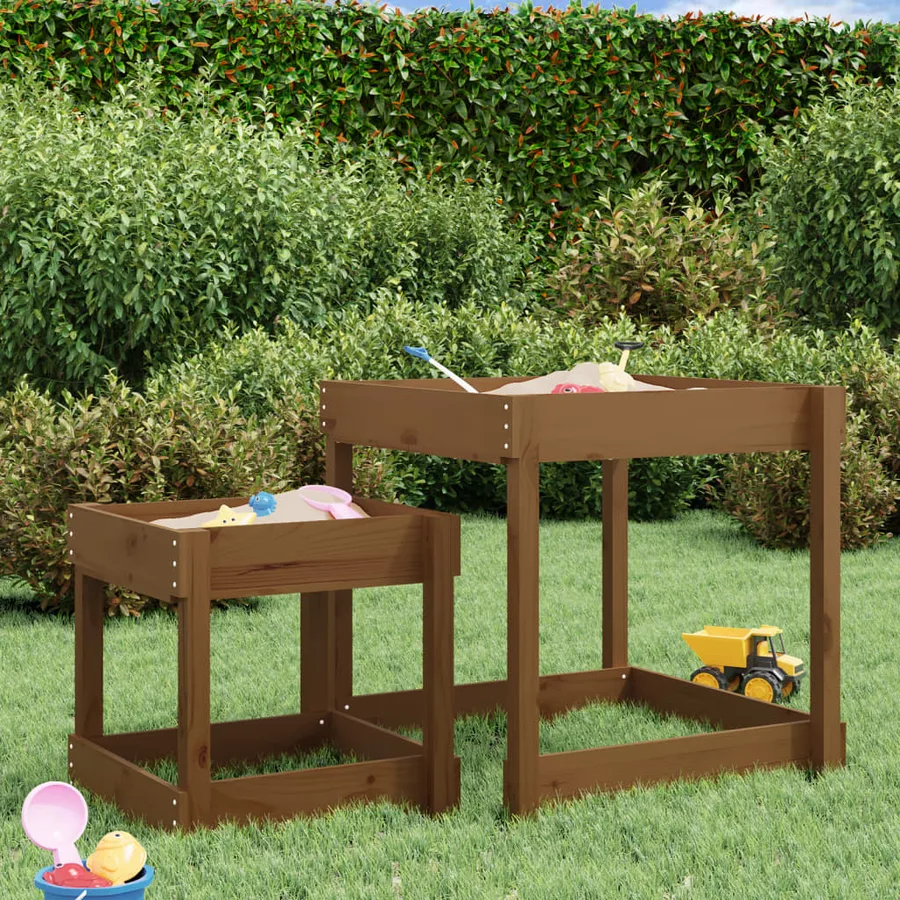 Tables à sable 2 pcs marron miel bois de pin massif - 3