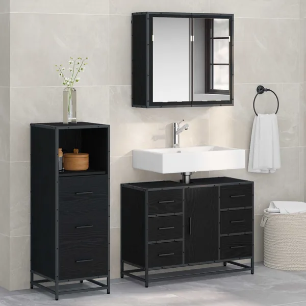 Ensemble de mobilier de salle de bain 3 pcs Chêne noir