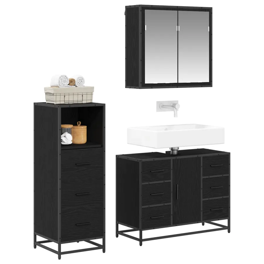 Ensemble de mobilier de salle de bain 3 pcs Chêne noir - 3