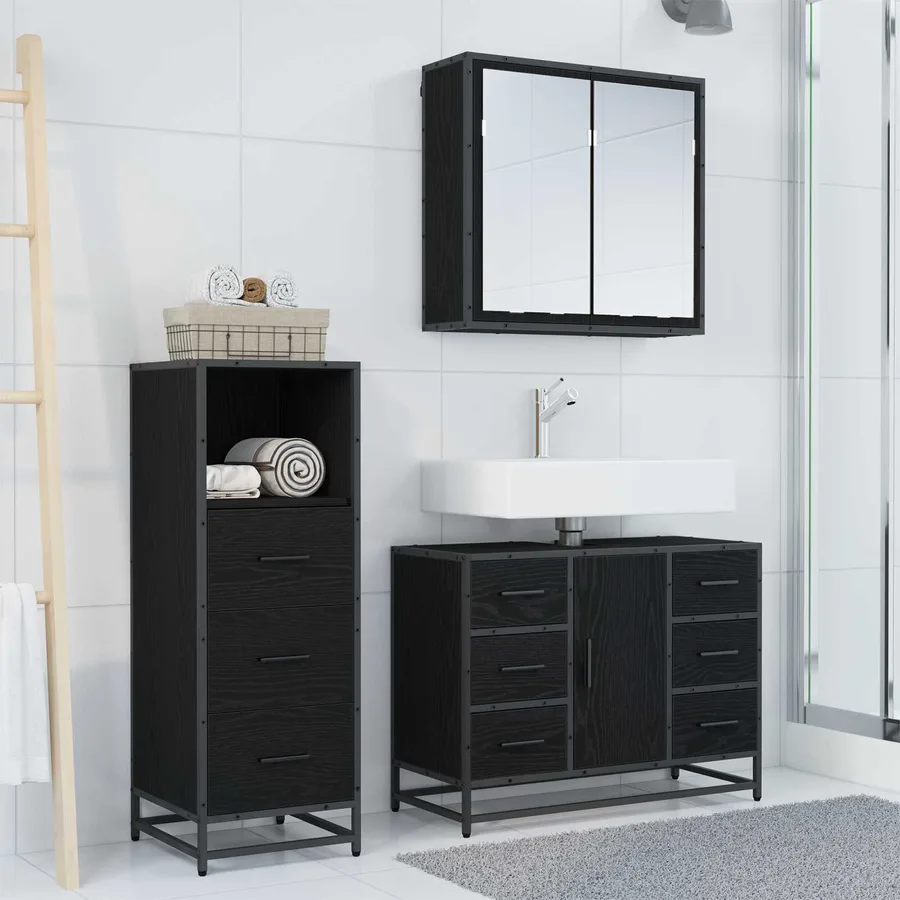 Ensemble de mobilier de salle de bain 3 pcs Chêne noir - 4