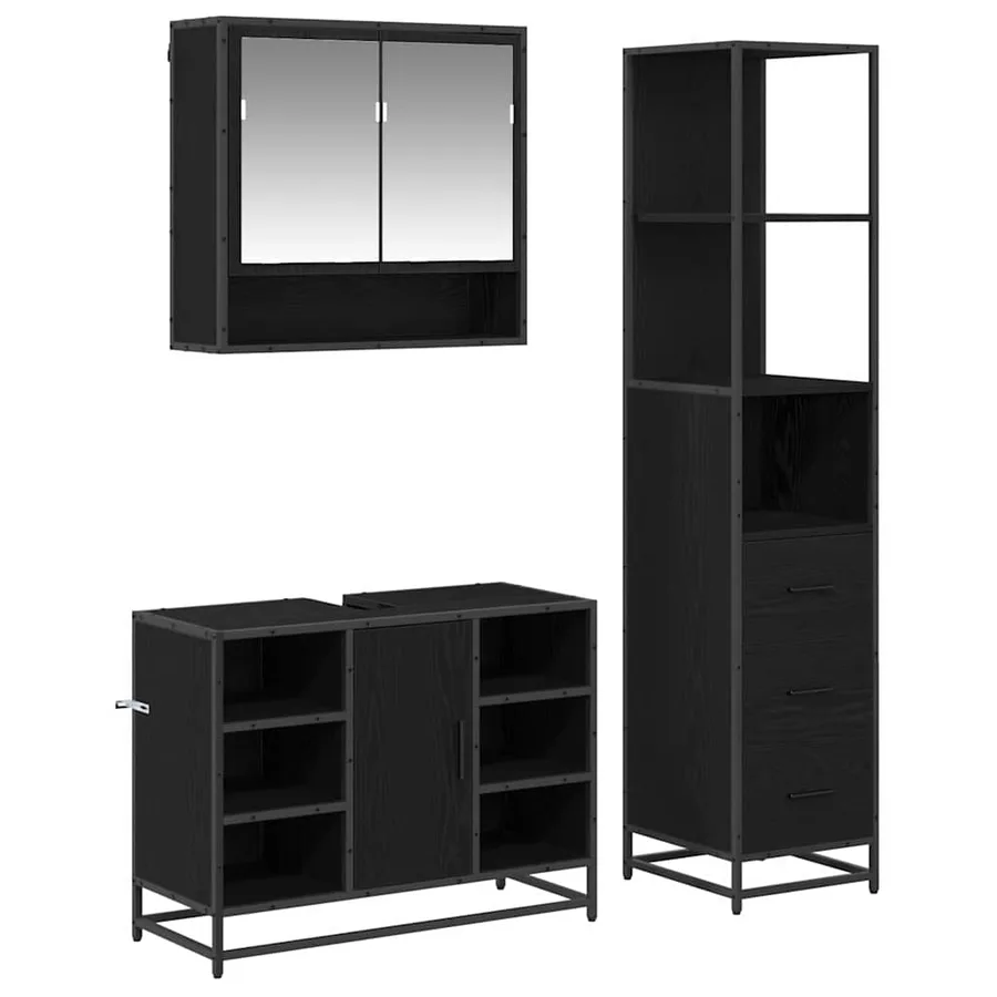 Ensemble de mobilier de salle de bain 3 pcs Chêne noir - 2