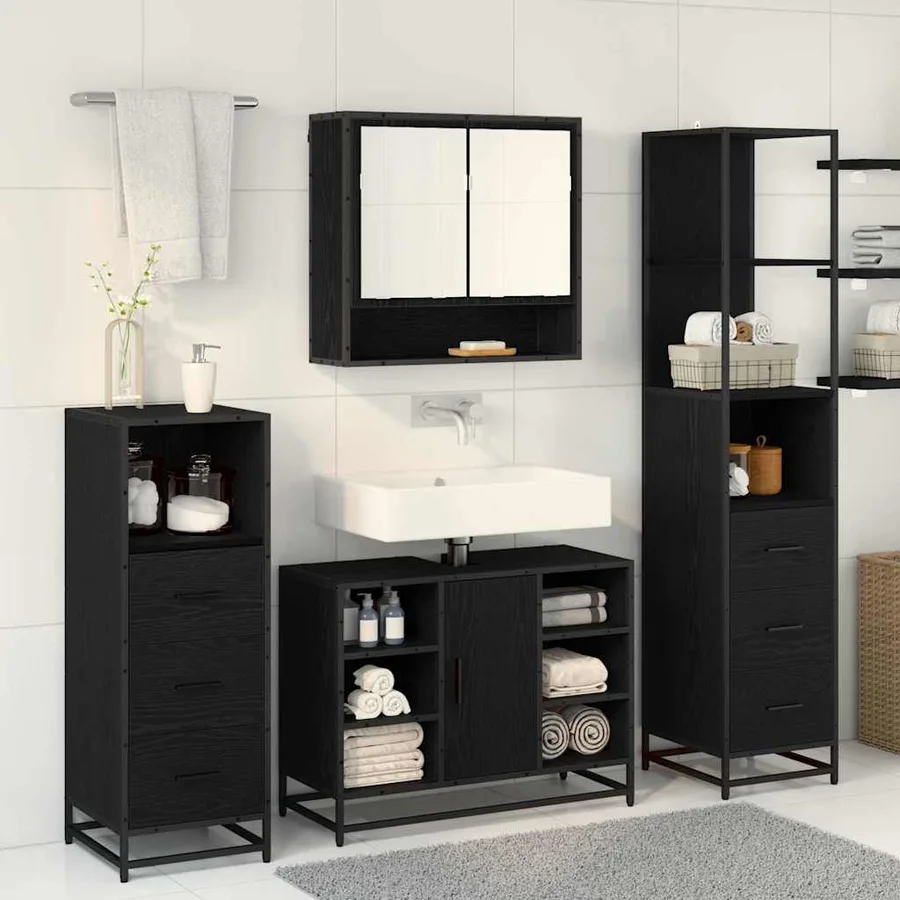Ensemble de mobilier de salle de bain 3 pcs Chêne noir - 4