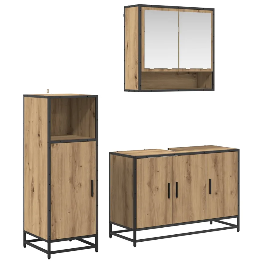 Ensemble de mobilier de salle de bain 3 pc Chêne artisanal