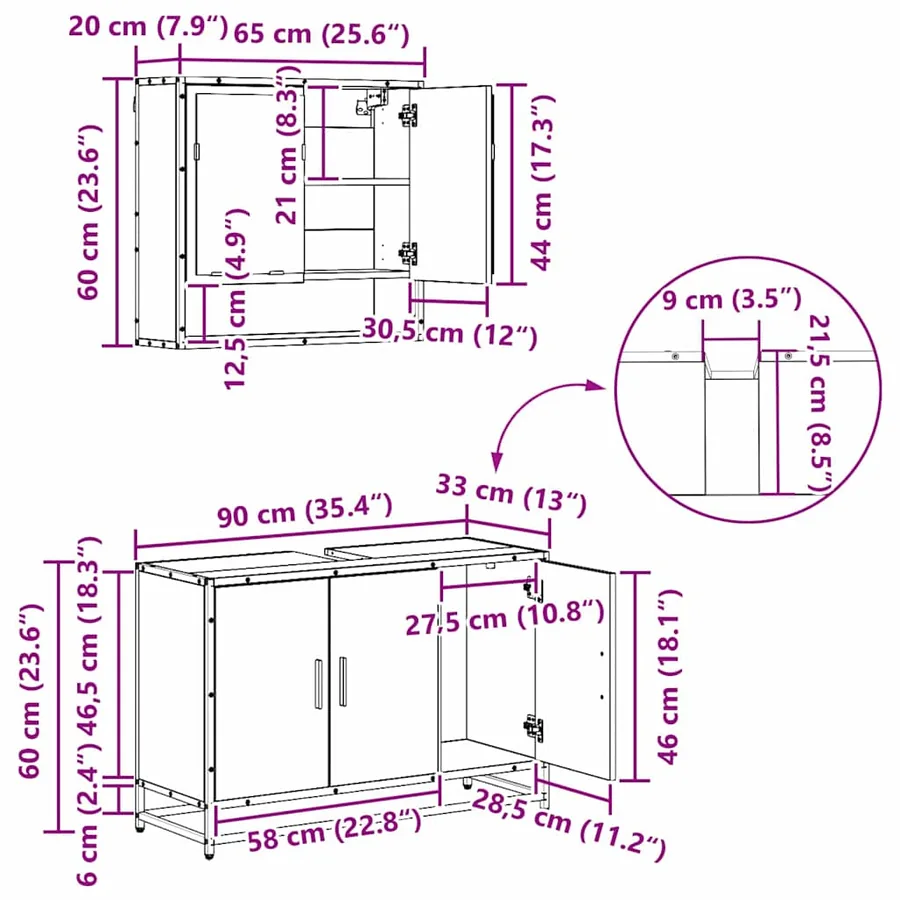 Ensemble de mobilier de salle de bain 3 pc Chêne artisanal - 17