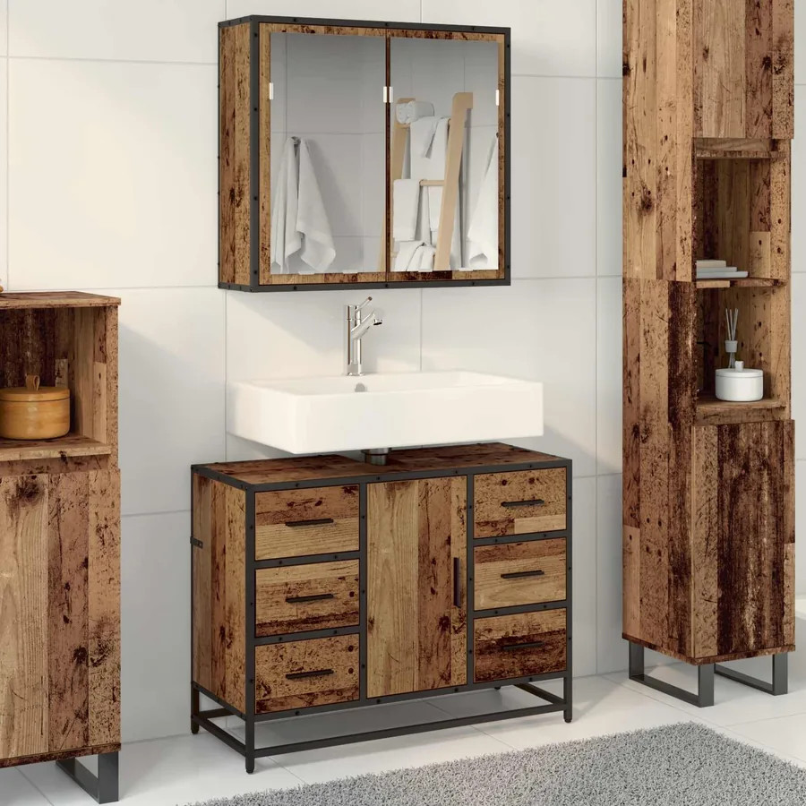 Ensemble de mobilier de salle de bain 2 pcs Bois Ancien