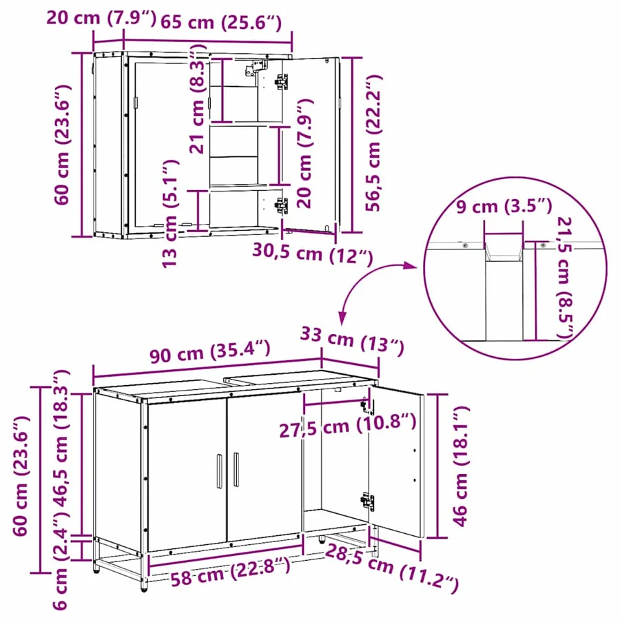 Ensemble de mobilier de salle de bain 3 pcs Chêne noir - 18