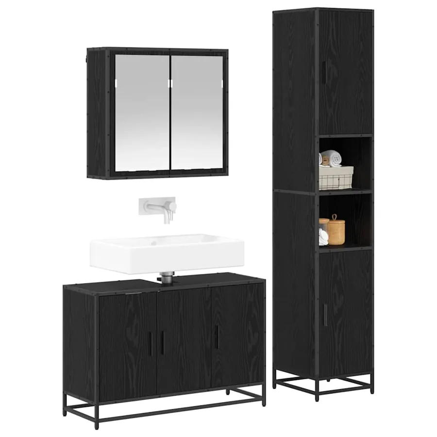 Ensemble de mobilier de salle de bain 3 pcs Chêne noir - 3