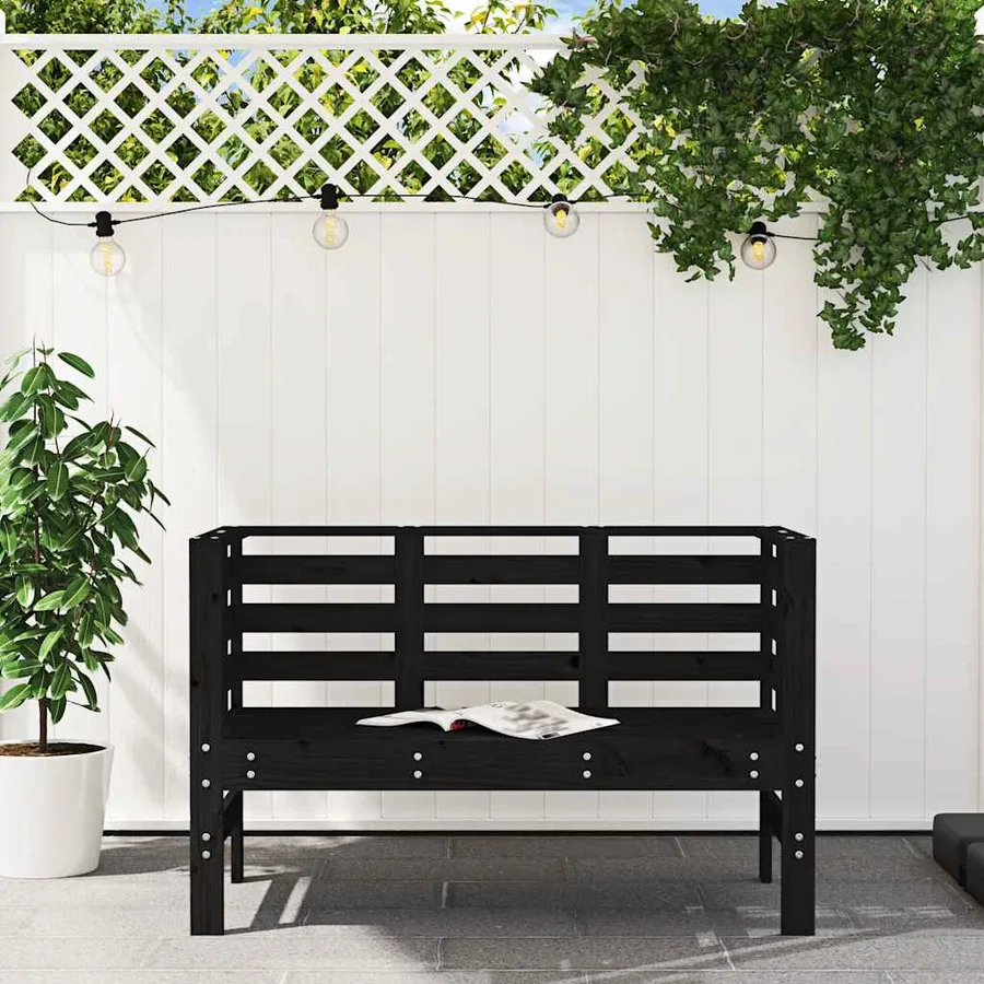 Banc de jardin noir 111,5x53x71 cm bois massif de pin - 3