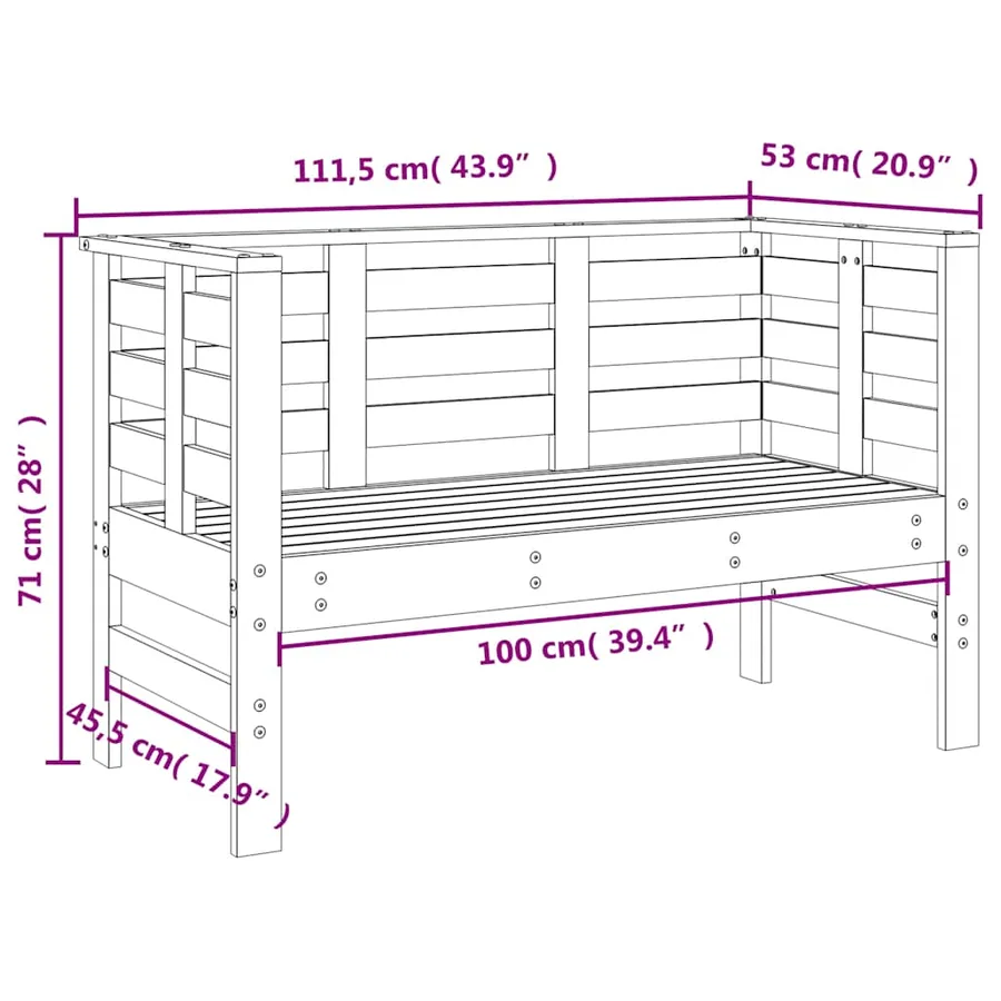 Banc de jardin noir 111,5x53x71 cm bois massif de pin - 9