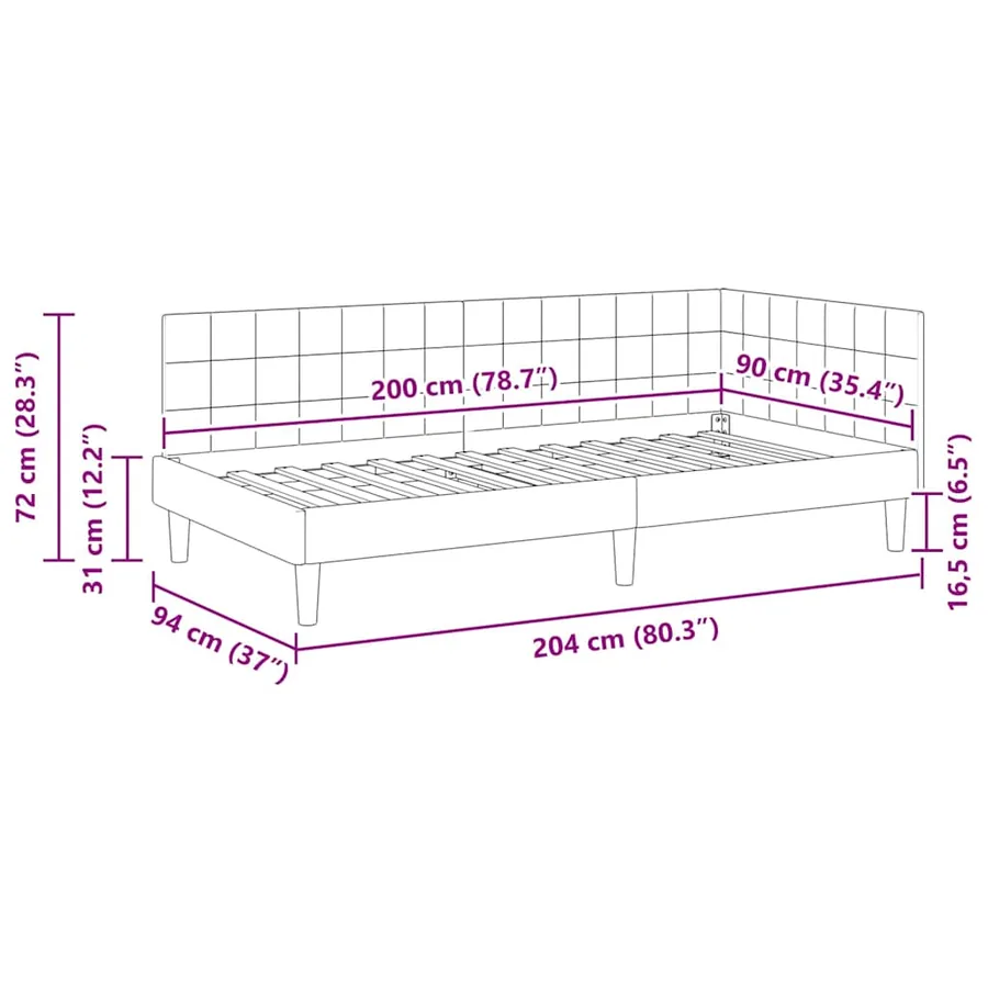 Cadre de lit d'angle Vert foncé 90 cm x 200 cm Velours - 11