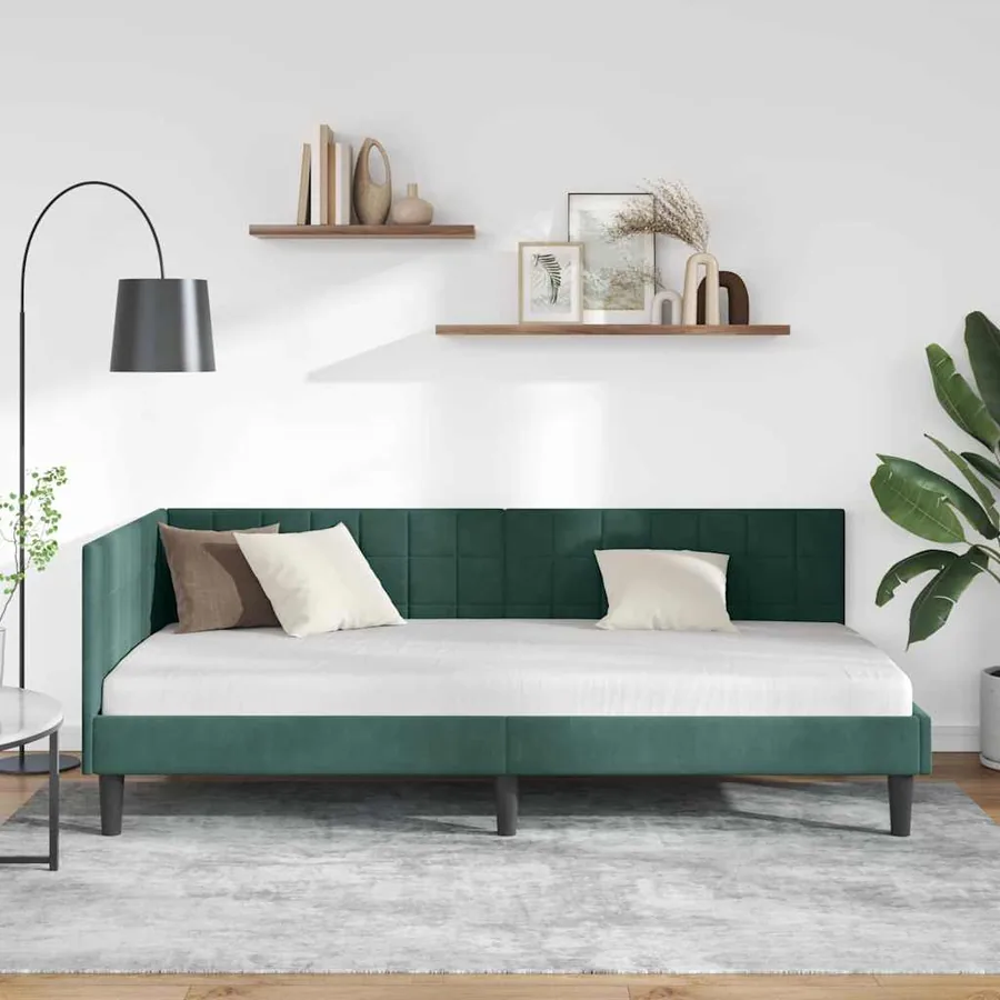 Cadre de lit d'angle Vert foncé 90 cm x 200 cm Velours - 3