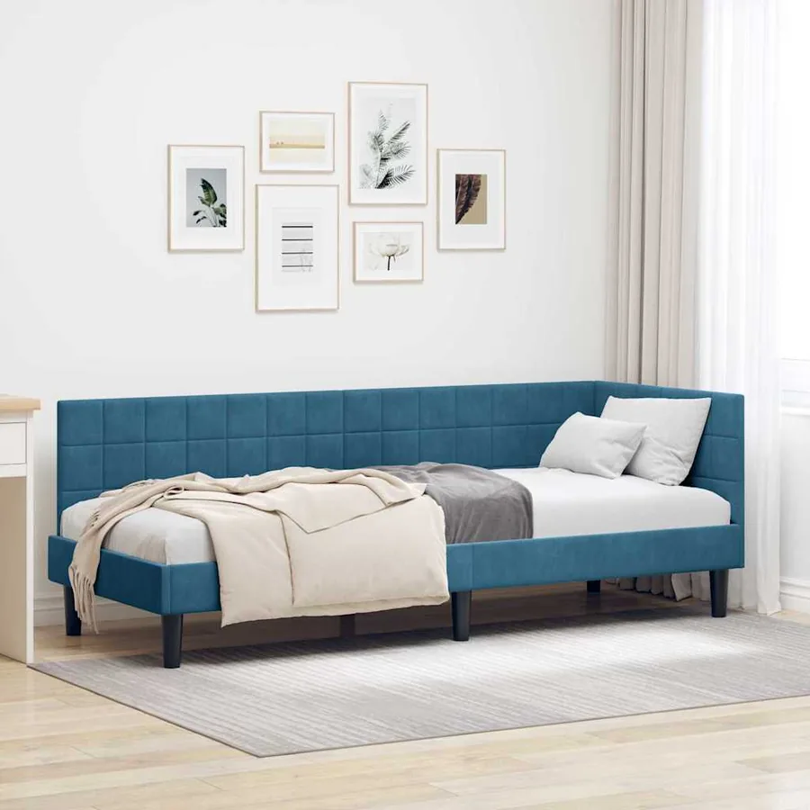Cadre de lit d'angle Bleu 80 cm x 200 cm Velours