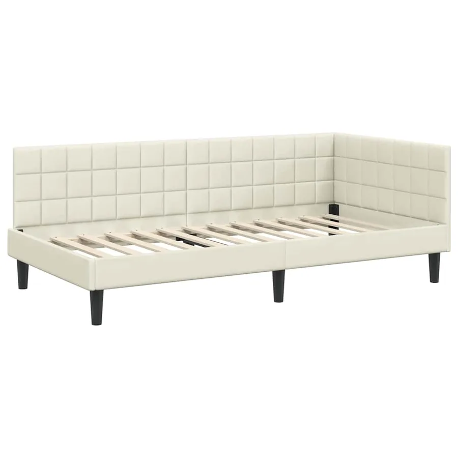 Cadre de lit d'angle Crème 100 cm x 200 cm Velours - 4