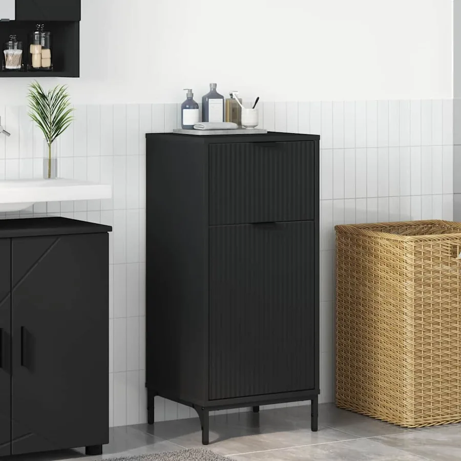 Cabinet de salle de bain avec tiroir Noir 39,5 x 36 x 88 cm