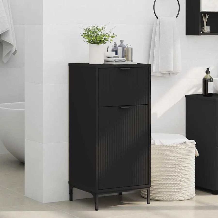 Cabinet de salle de bain avec tiroir Noir 39,5 x 36 x 88 cm - 4