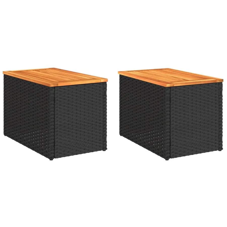Tables d'appoint jardin 2pcs noir 55x34x37 cm rotin bois massif - 2