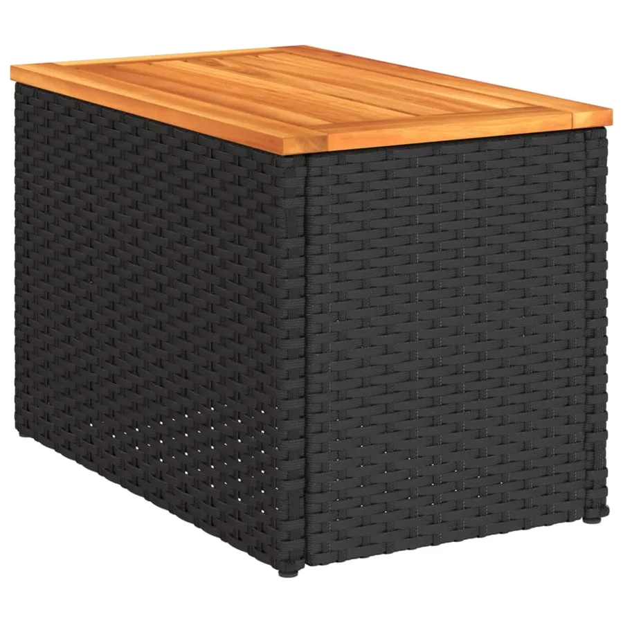 Tables d'appoint jardin 2pcs noir 55x34x37 cm rotin bois massif - 5