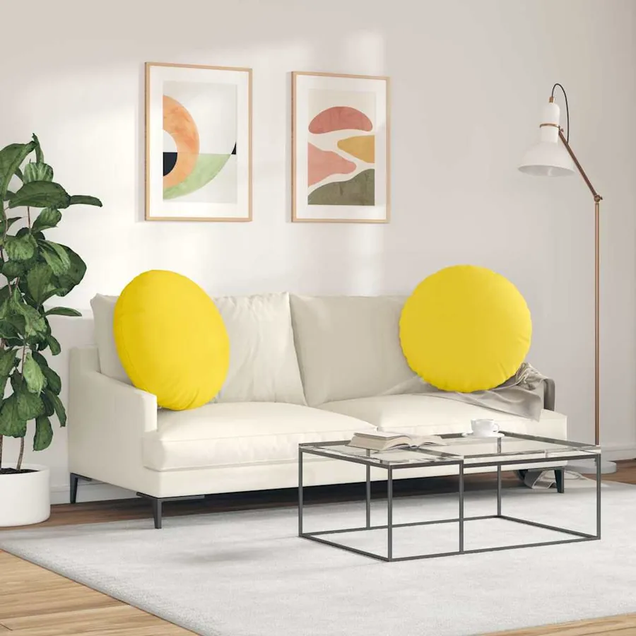 Coussins de siège 2 pcs Jaune clair Ø60 x 21 cm tissu - 4