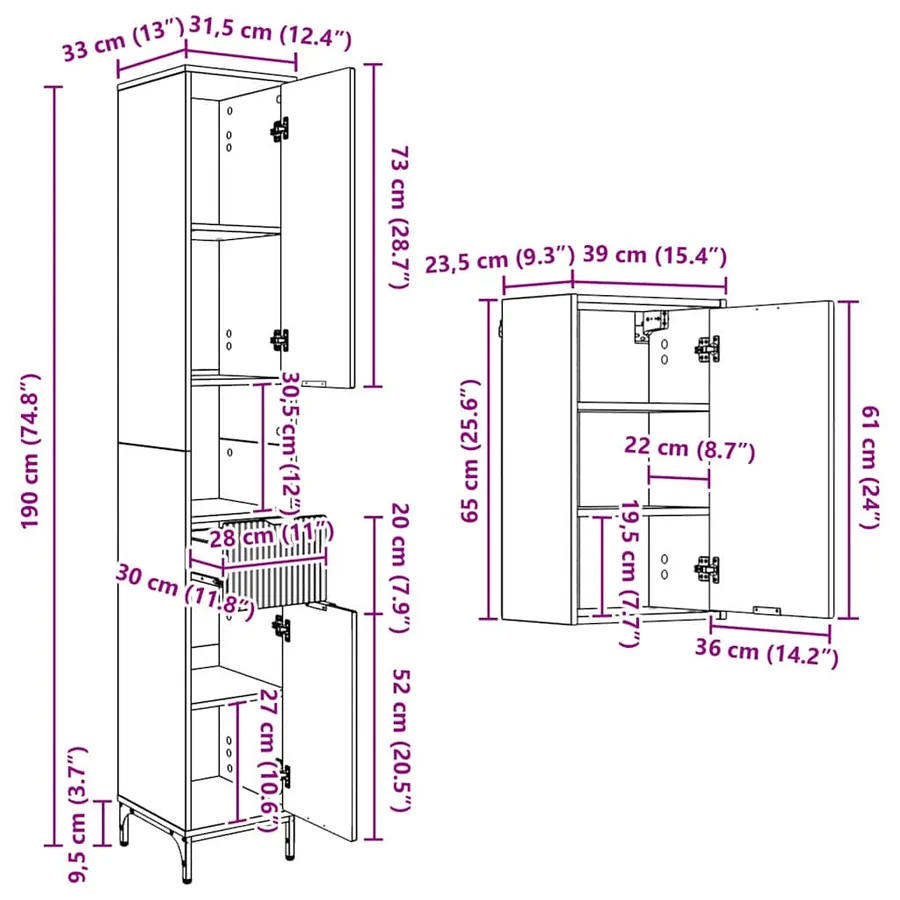 Ensemble de mobilier de salle de bain avec tiroir Gris Sonoma - 17