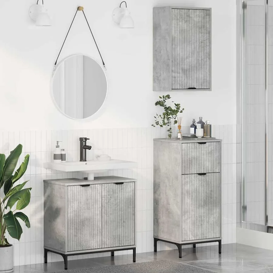 Ensemble de mobilier de salle de bain 3 pcs Gris béton