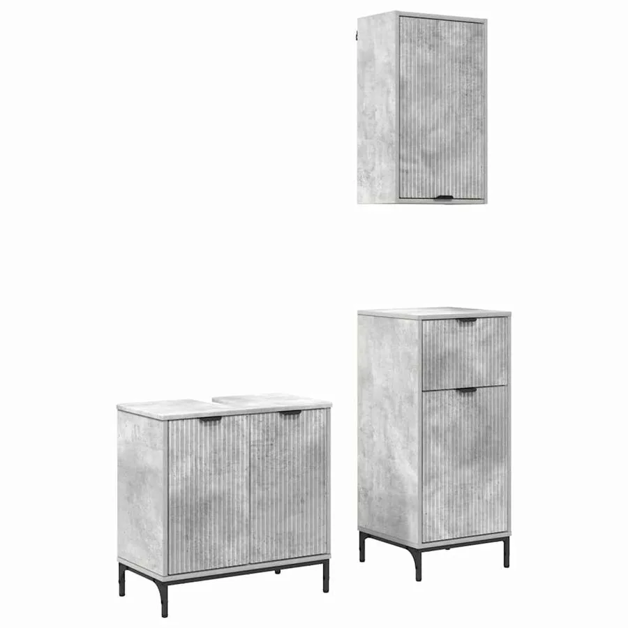 Ensemble de mobilier de salle de bain 3 pcs Gris béton - 2