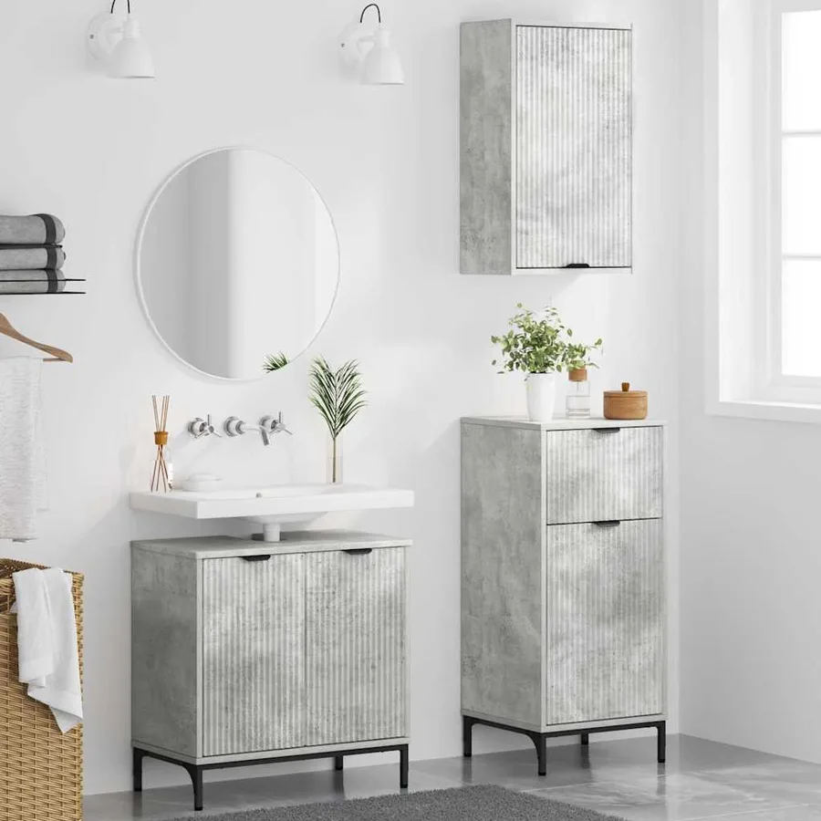Ensemble de mobilier de salle de bain 3 pcs Gris béton - 4