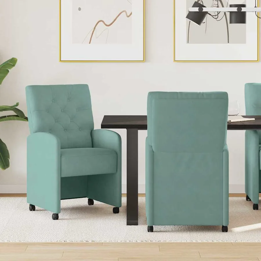 Chaises de Salle à Manger avec Roues 2 pcs Vert marin Velours