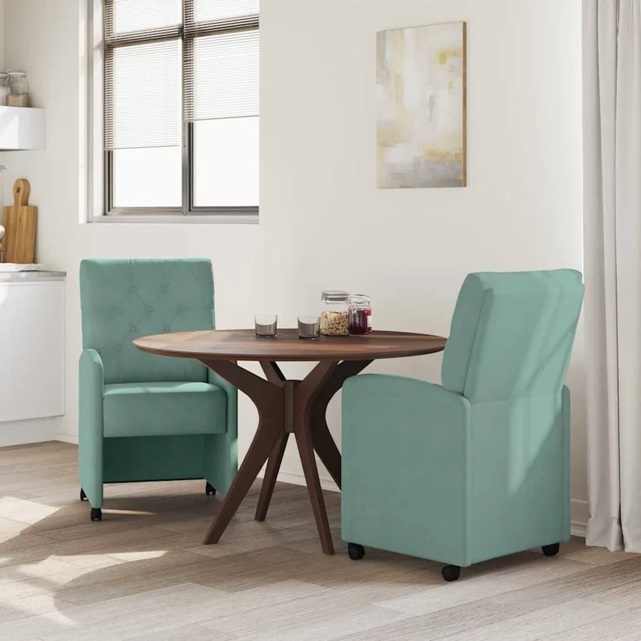 Chaises de Salle à Manger avec Roues 2 pcs Vert marin Velours - 3