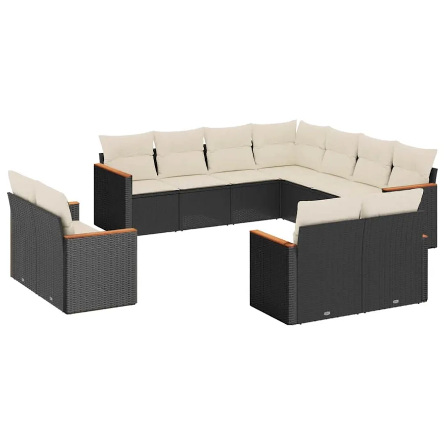Salon de jardin 11 pcs avec coussins noir résine tressée - 2