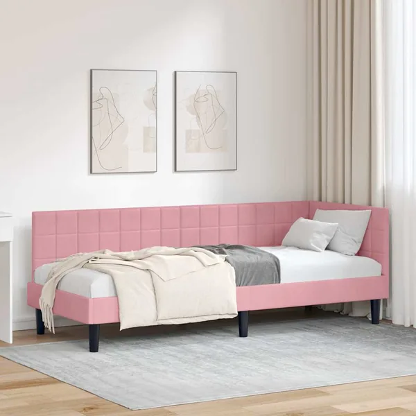 Cadre de lit d'angle Rose 80 cm x 200 cm Velours