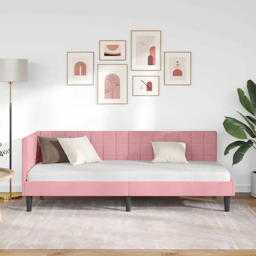 Cadre de lit d'angle Rose 80 cm x 200 cm Velours - 3