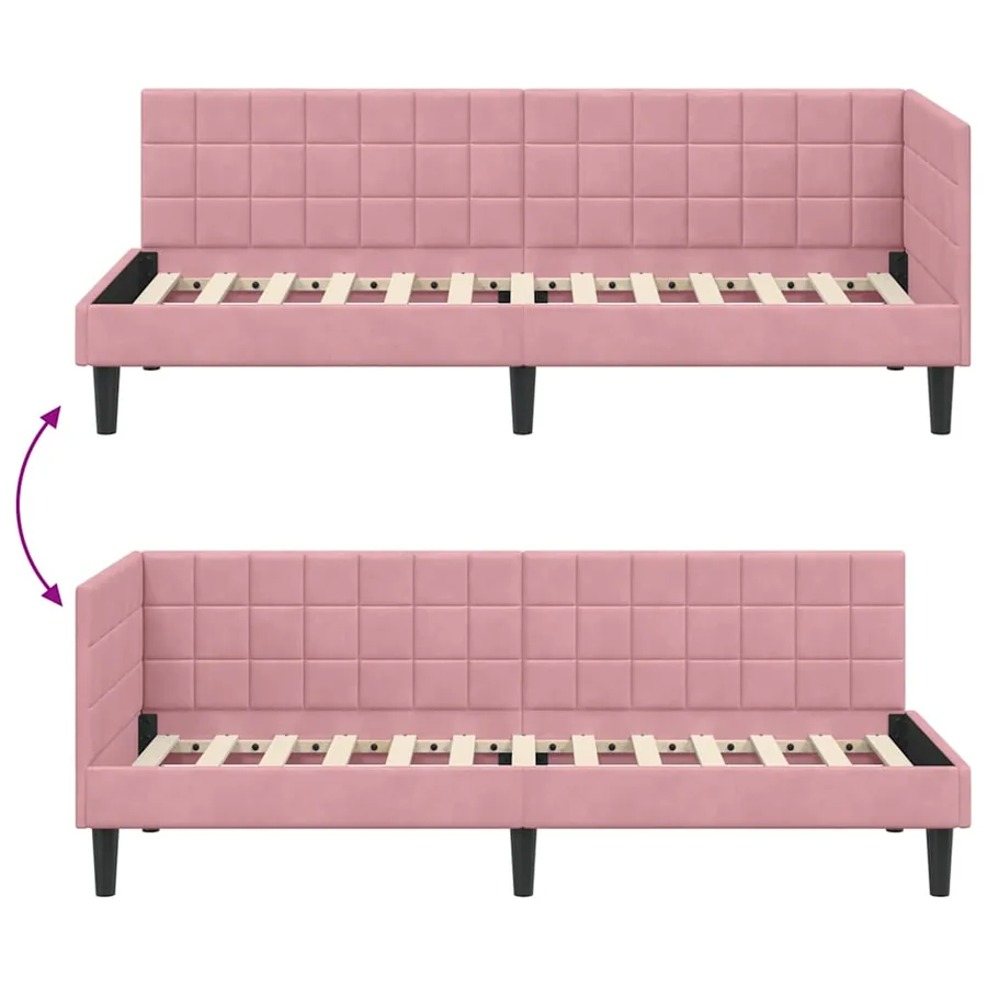 Cadre de lit d'angle Rose 80 cm x 200 cm Velours - 9