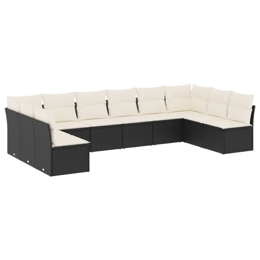 Salon de jardin 10 pcs avec coussins noir résine tressée - 2