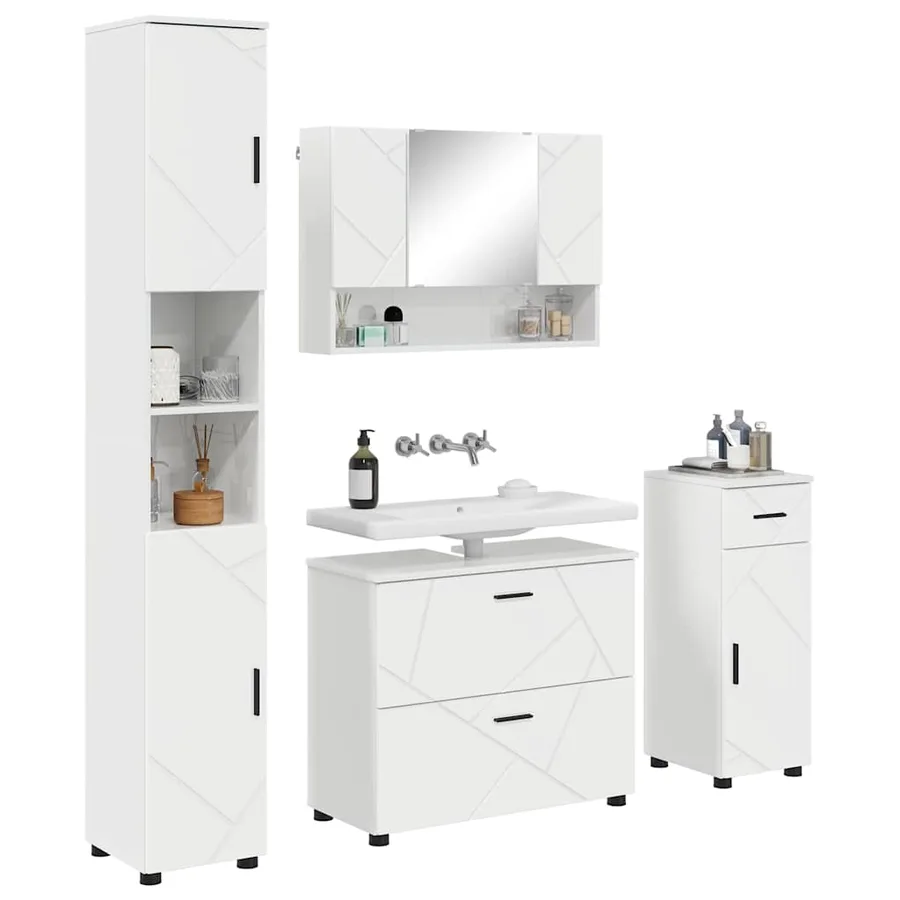 Ensemble de mobilier de salle de bain 4 pcs Blanc brillant - 3
