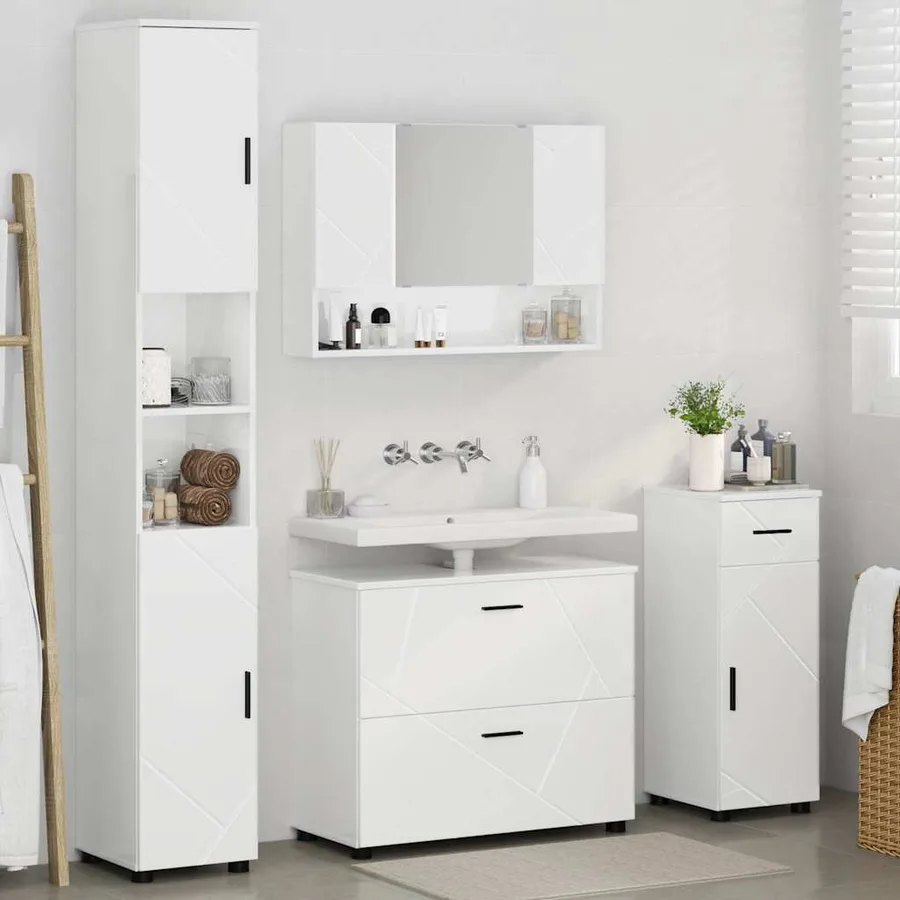 Ensemble de mobilier de salle de bain 4 pcs Blanc brillant - 4